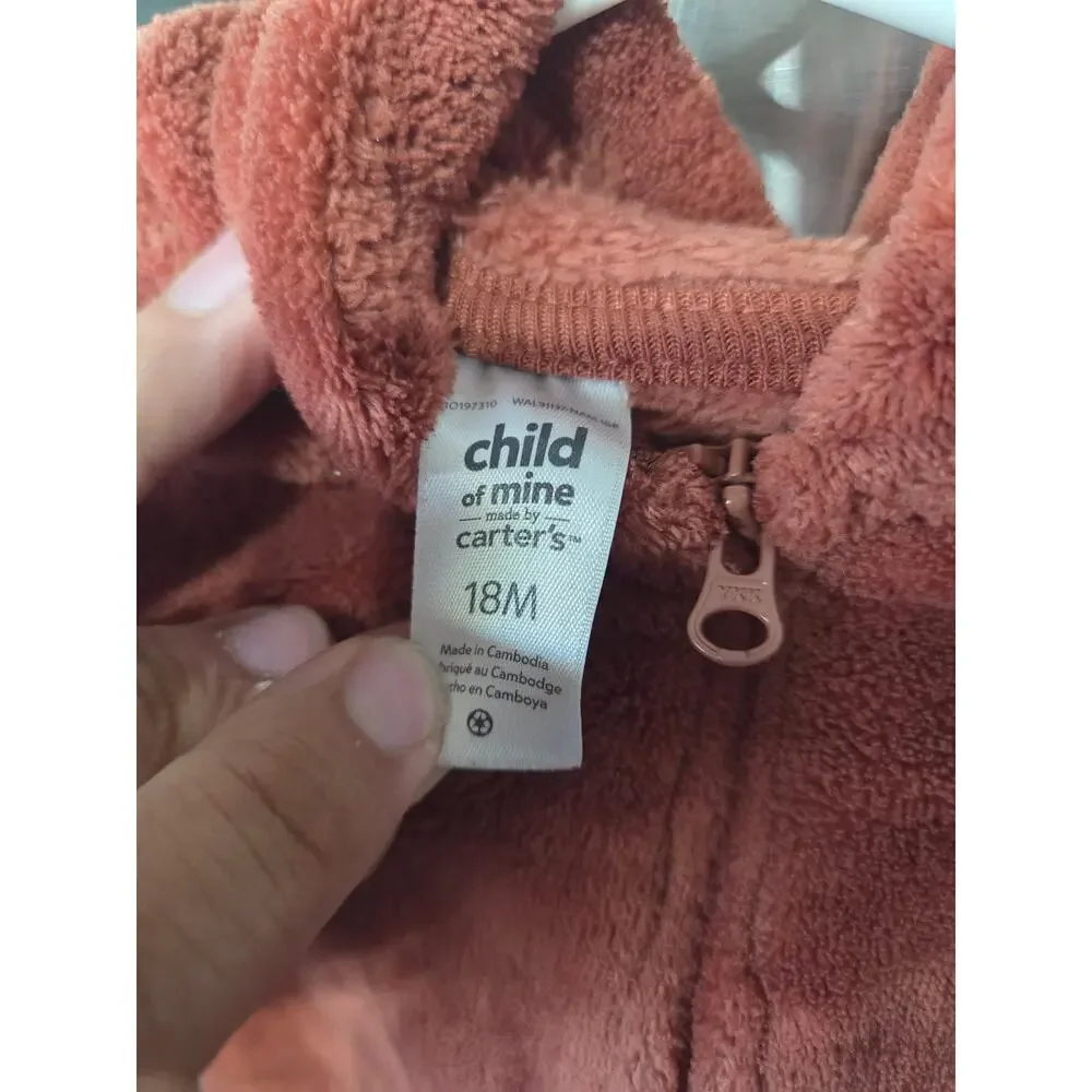 Burnt Orange Fuzzy Hooded Jacket w/ Ears - Carter's - 18mo